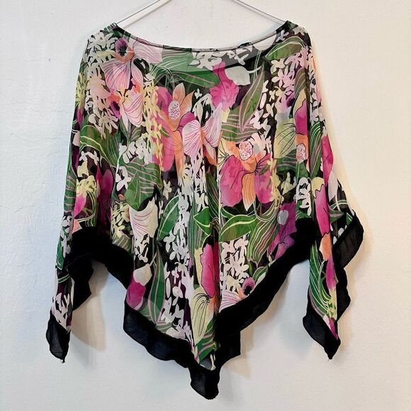 INC International Concepts Floral Sheer Kaftan Style Blouse Multicolor Small - Picture 2 of 2